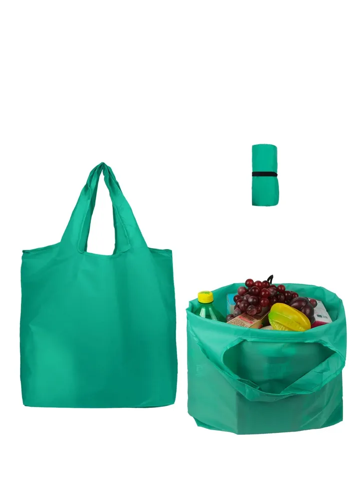 2 Pack Heavy Duty Reusable Foldable Groceries Tote Bag Portable and Folding Shopping Bag with Elastic Band to Tie Waterproof Washable Tote Bags Long Handle
