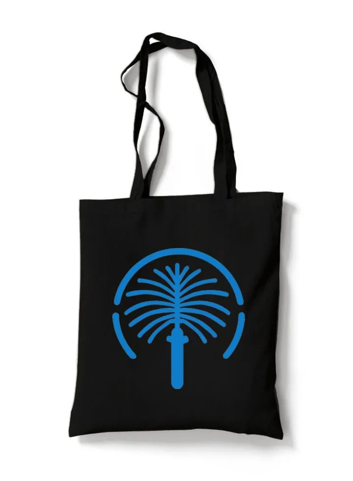 Reusable Eco-Friendly Black Cotton Canvas Tote Bag/ Shopping/ Shoulder Bag Palm Jumeriah Blue