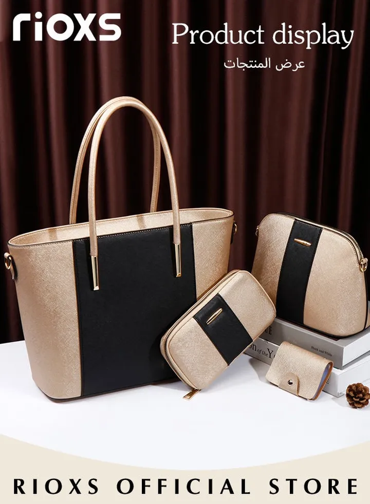 4 pcs Women Fashion Bags Large Capacity Satchel Purses and Handbags for Women Colour Clash Shoulder Tote Bags and Wallets