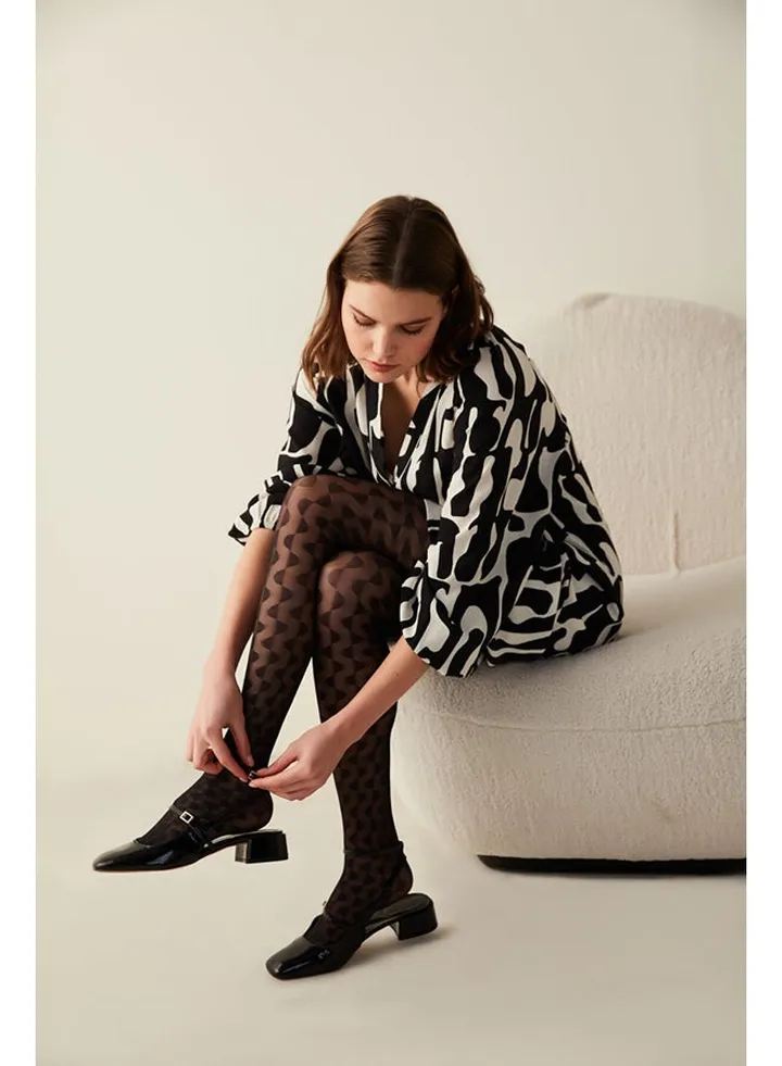 Black Geometric Patterned Pantyhose-Pentilicious