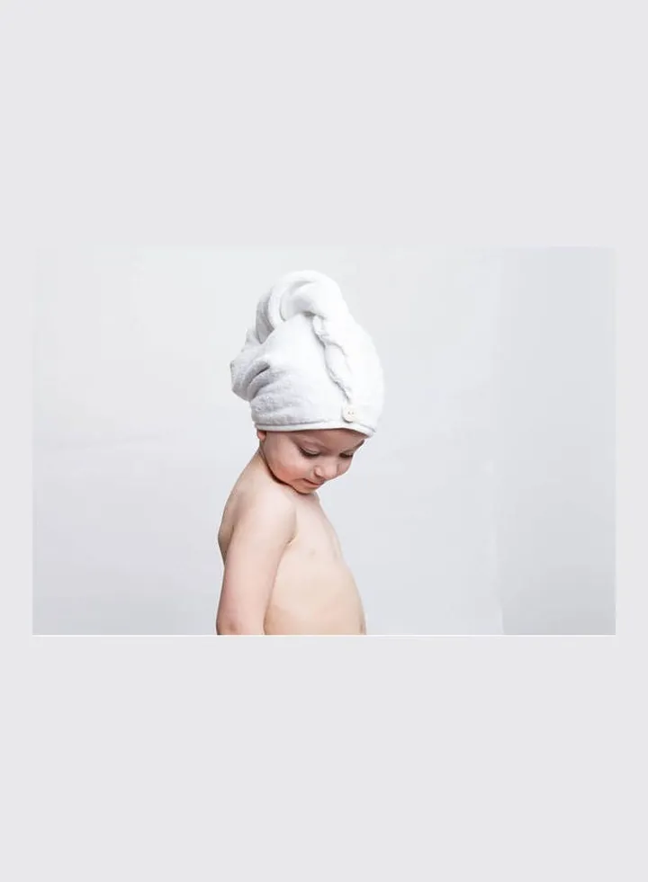 Hooded Neck Cotton Twist Hair Towel White