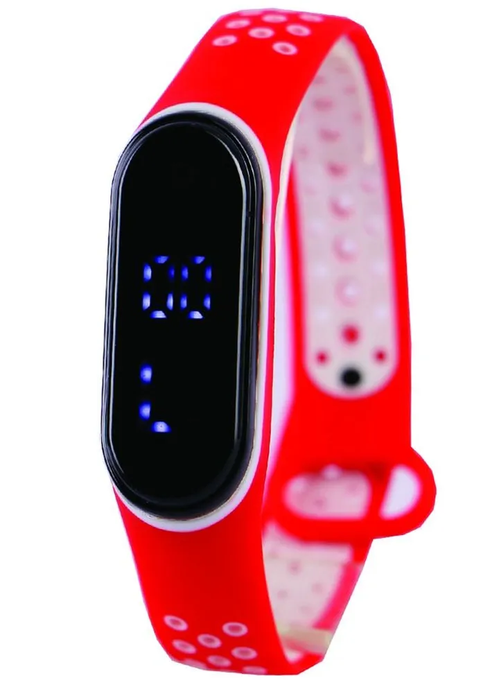 Touch digital watch - rubber band - rb8 red x white color, multi, rubber strap