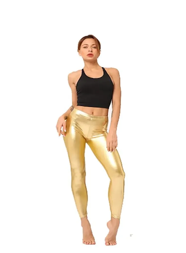 Women's Shiny High Waist Stretch Leather Leggings