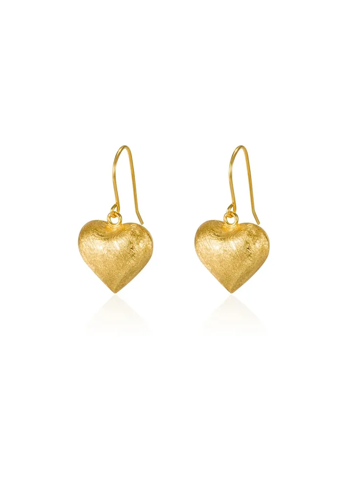 18K Gold Brushed Love Earrings For Women