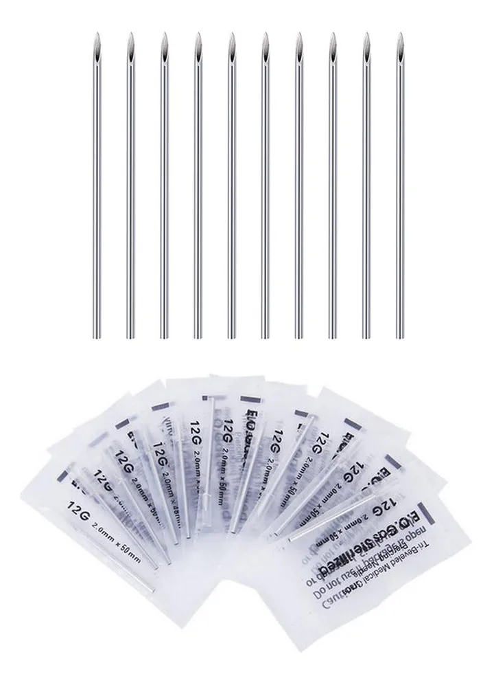 100PCS Body Piercing Needles, 12G Disposable Sterile Stainless Steel Piercing Needles for Ear Nose Navel Belly Nipple Tongue Lip Piercing