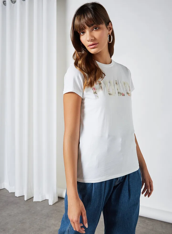 Sequined Logo T-Shirt White
