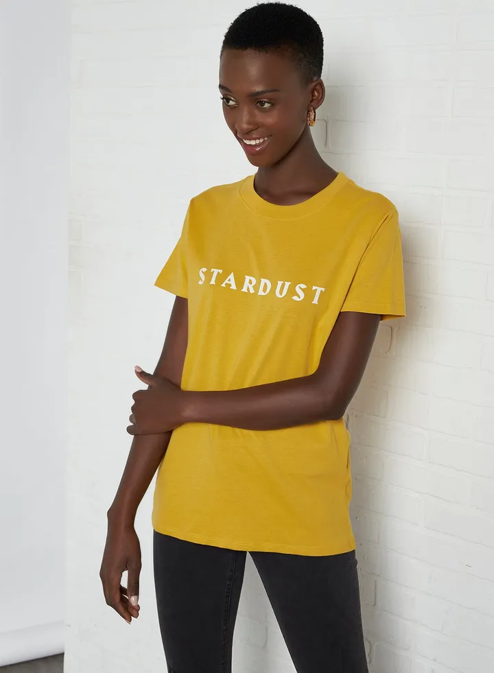 Classic Slogan Print T-Shirt Stardust/Honey Gold