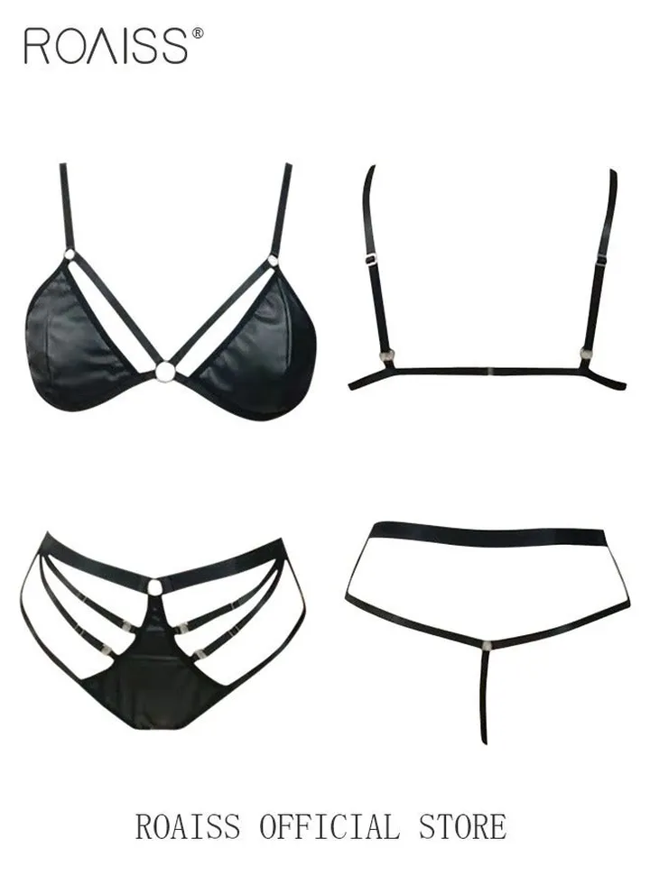 Women's Underwear Women's Patent Leather Hollow Underwear with Lace Elements