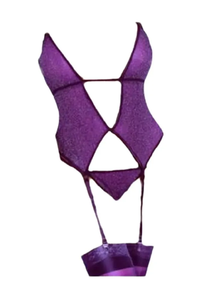 Women Glazed Gauze Connection Uniform Purple