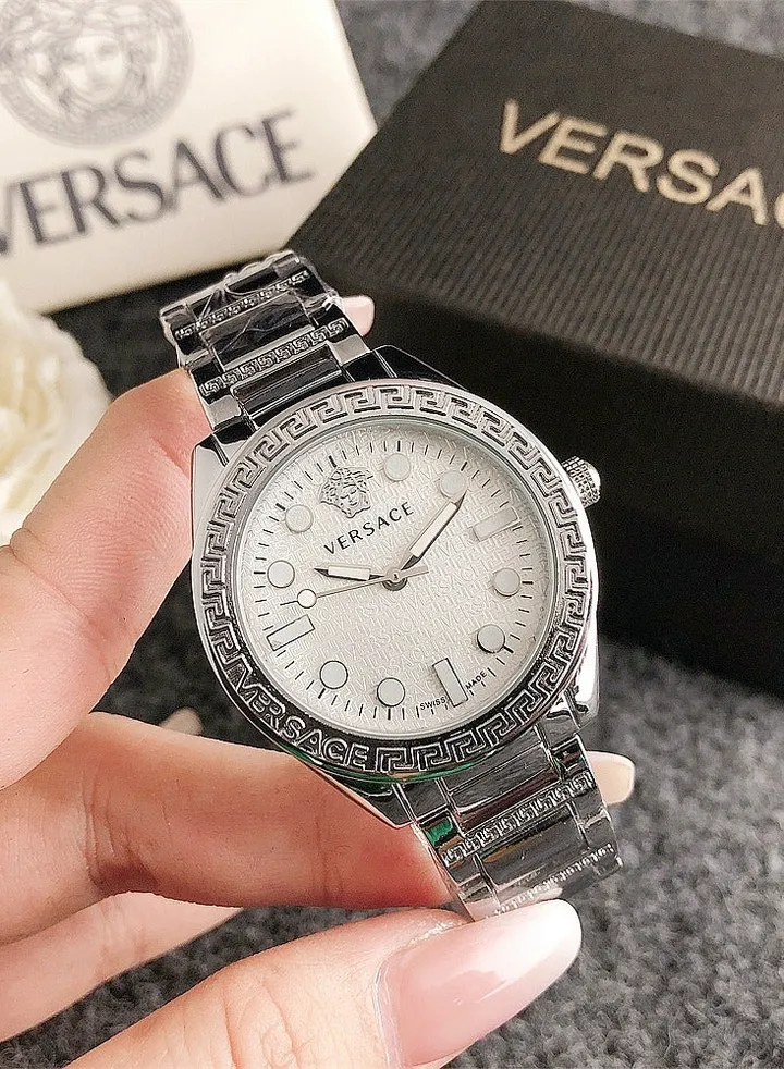 Versace Classic Cubic Zirconia Women's Quartz Watch with Silver Stainless Steel Strap34mm
