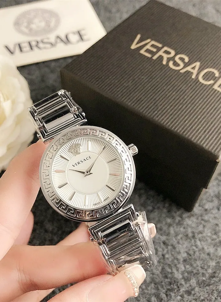 Versace Women's Classic Fashion Round Quartz Watch with 32mm 925 Silver Stainless Steel Strap