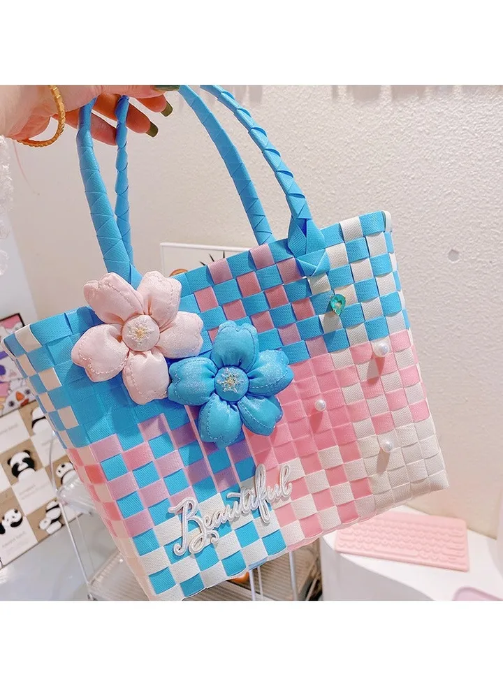 New Macaron Cherry Blossom Summer Woven Vegetable Basket Bag