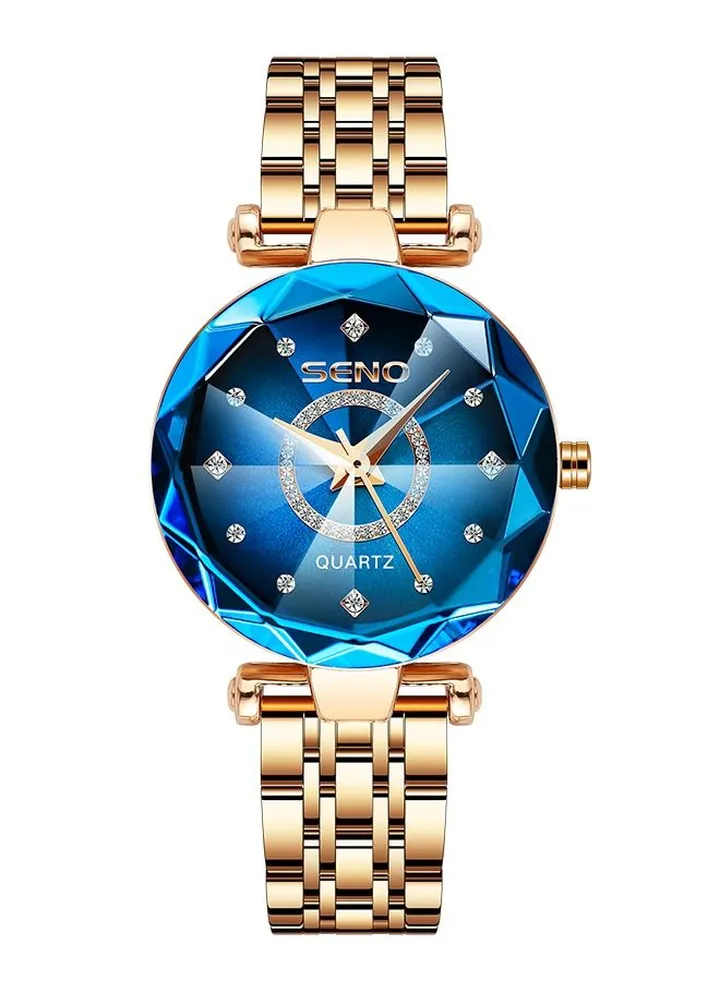 Women's Stainless Steel Waterproof Watch + Rose Gold - Blue