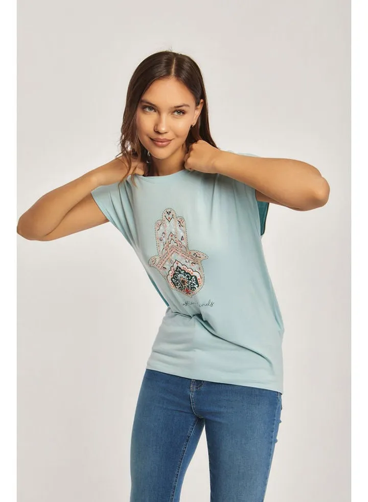 Gathered shoulder printed t-shirt