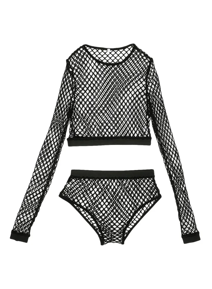 Hollow Out Top Briefs Lingerie Set Black
