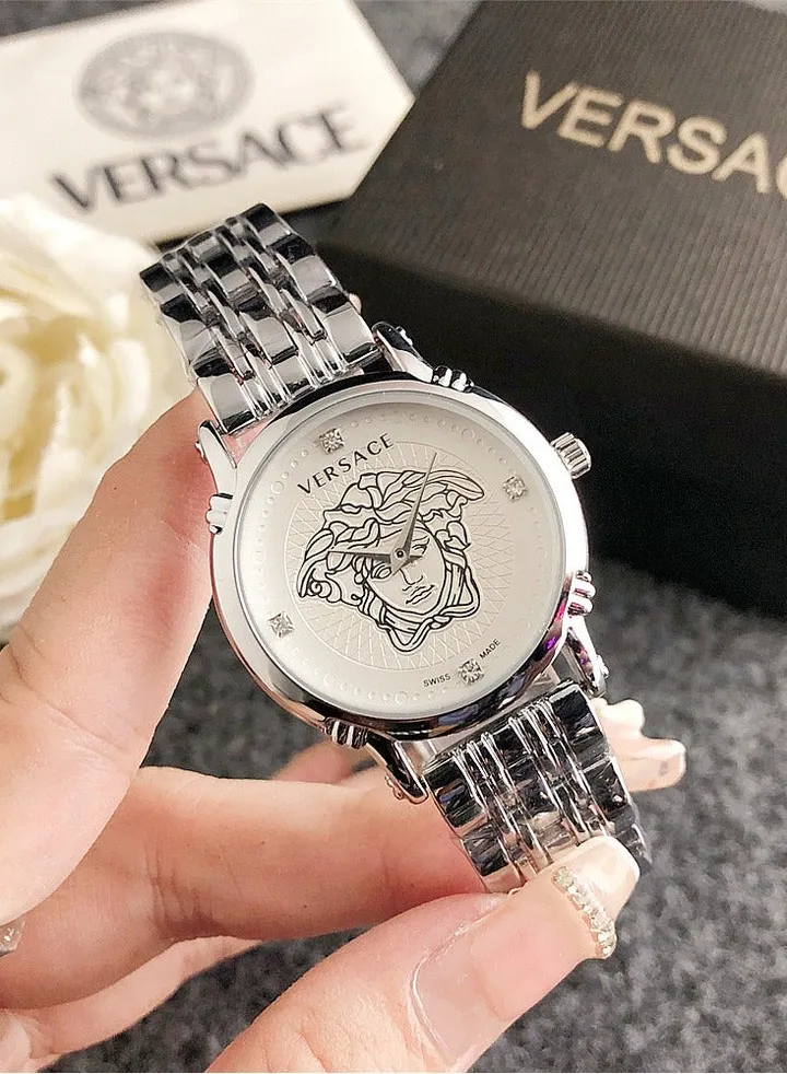 Versace Women's Classic Fashion Versatile Cubic Zirconia Quartz Watch with 925 Silver Stainless Steel Strap 32mm
