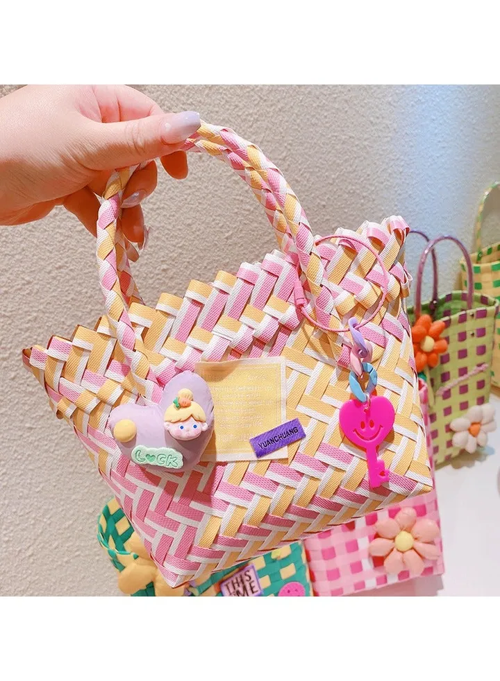 New Summer Cartoon Down Love Colorful Woven Vegetable Basket Bag