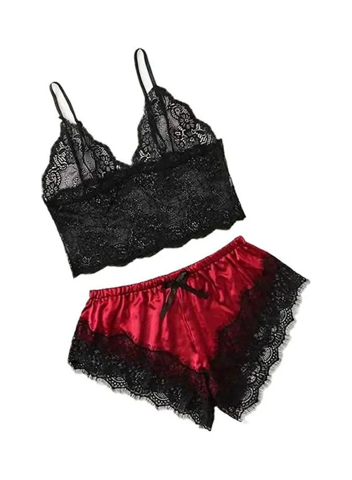 Satin Lingerie Underwear Sets Babydoll Nightwear Sleepwear Red