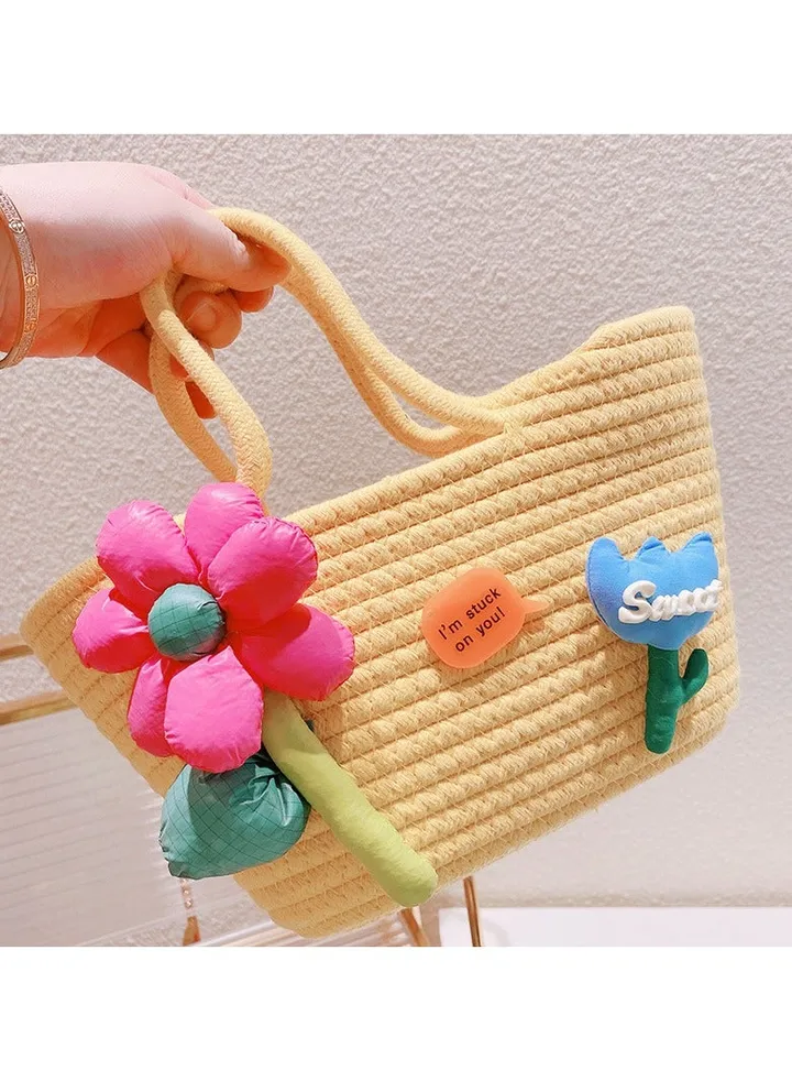 New Fashion Cotton Filled Big Flower Outwear Handheld Colorful Woven Vegetable Basket Bag