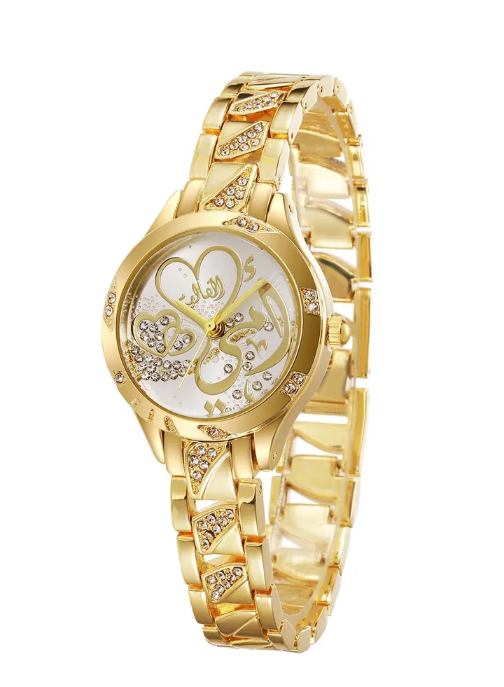 My dear mother, a women's stainless steel watch encrusted with crystals, gold color