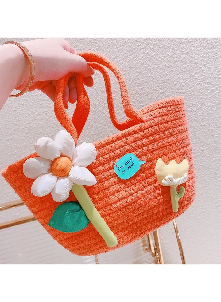 New Fashion Cotton Filled Big Flower Outwear Handheld Colorful Woven Vegetable Basket Bag
