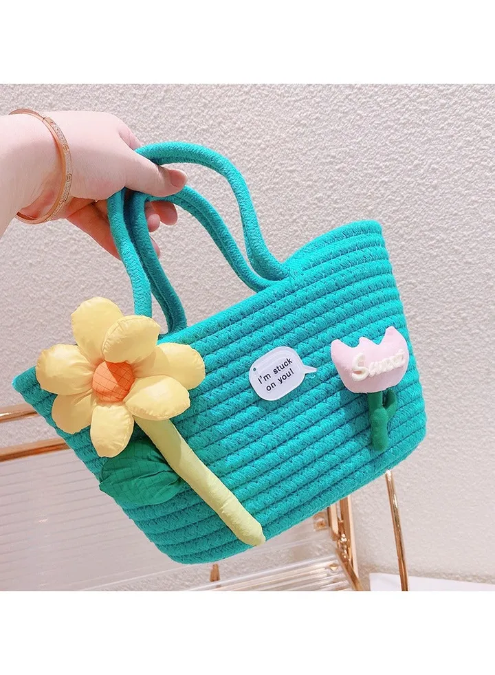 New Fashion Cotton Filled Big Flower Outwear Handheld Colorful Woven Vegetable Basket Bag