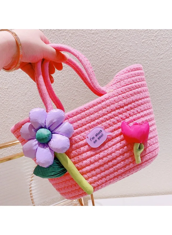 New Fashion Cotton Filled Big Flower Outwear Handheld Colorful Woven Vegetable Basket Bag