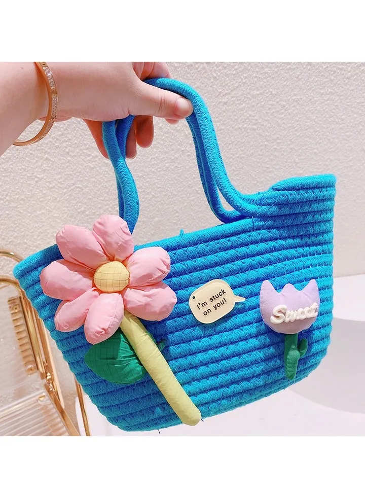 New Fashion Cotton Filled Big Flower Outwear Handheld Colorful Woven Vegetable Basket Bag