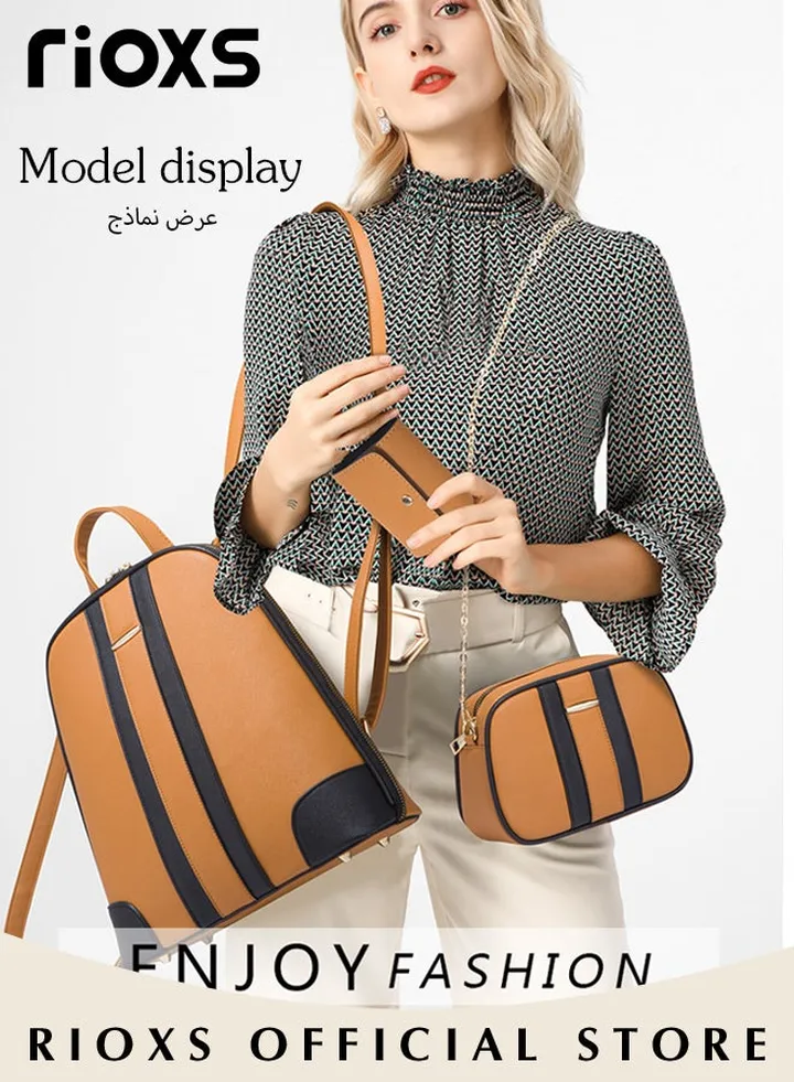 3 pcs Women Fashion Bags Large Capacity Shoulder Backpack and Handbags for Women Fashion Leather Satchel Purses