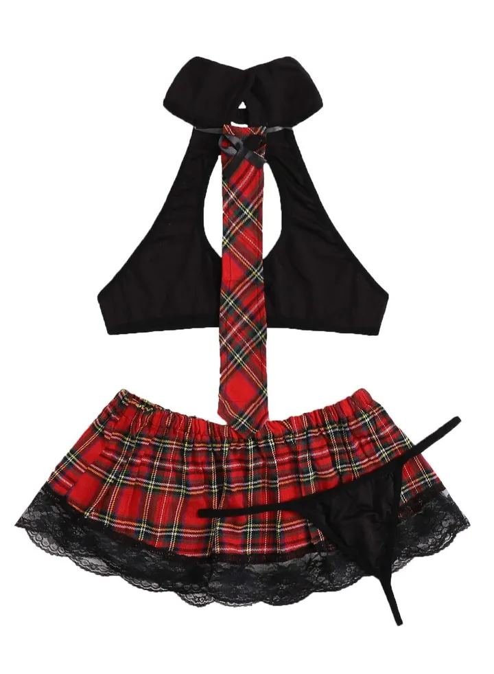 Women's Costume Lingerie Set Cosplay Top and Plaid Skirt Outfit