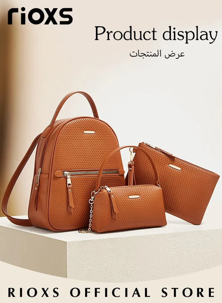 3 pcs Women Fashion Bags Large Capacity Shoulder Backpack and Handbags for Women Fashion Leather Satchel Purses