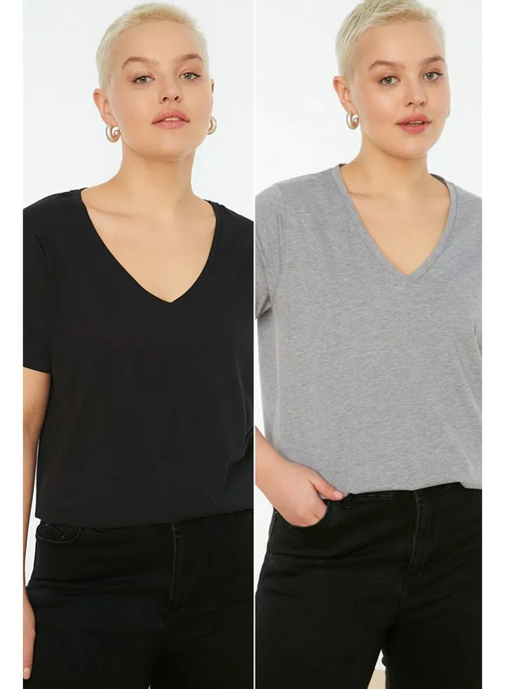 Plus Size T-Shirt - Black/Grey - Regular Pack Of 2