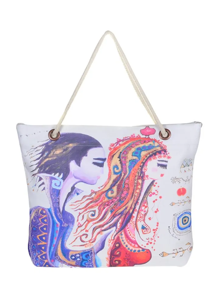 Love Beach Tote Bag Red/Blue/White