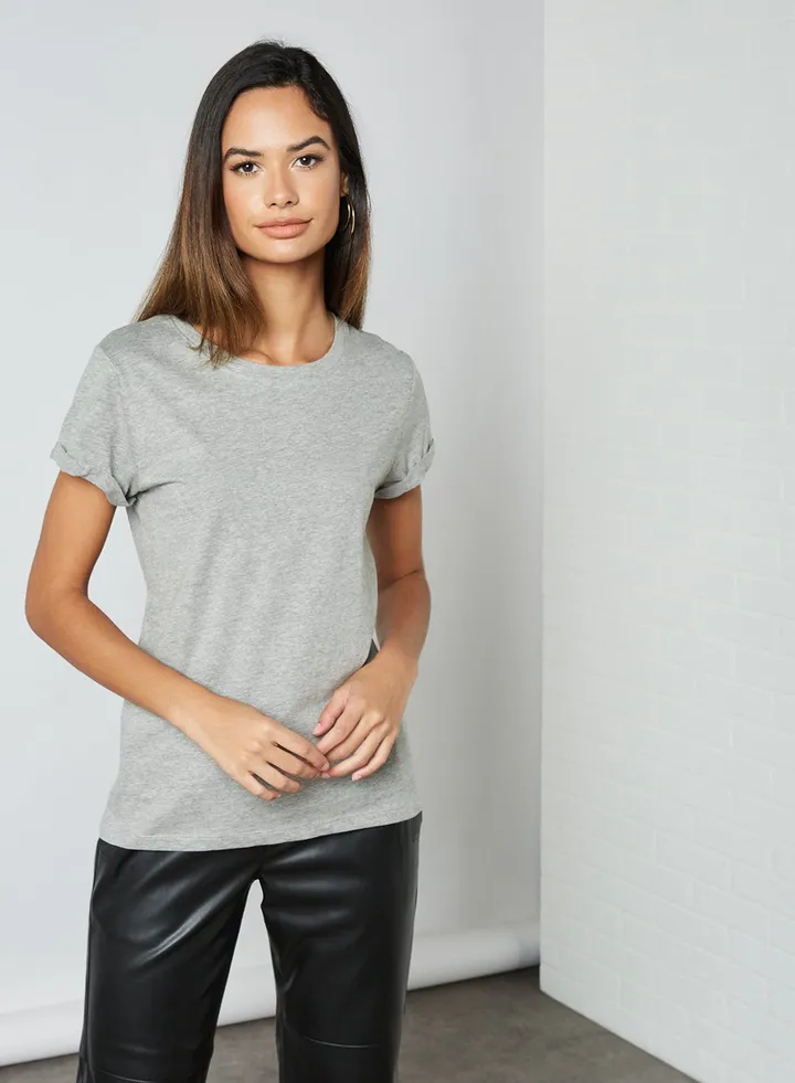 Roll-Up Cuff T-Shirt Grey Marl