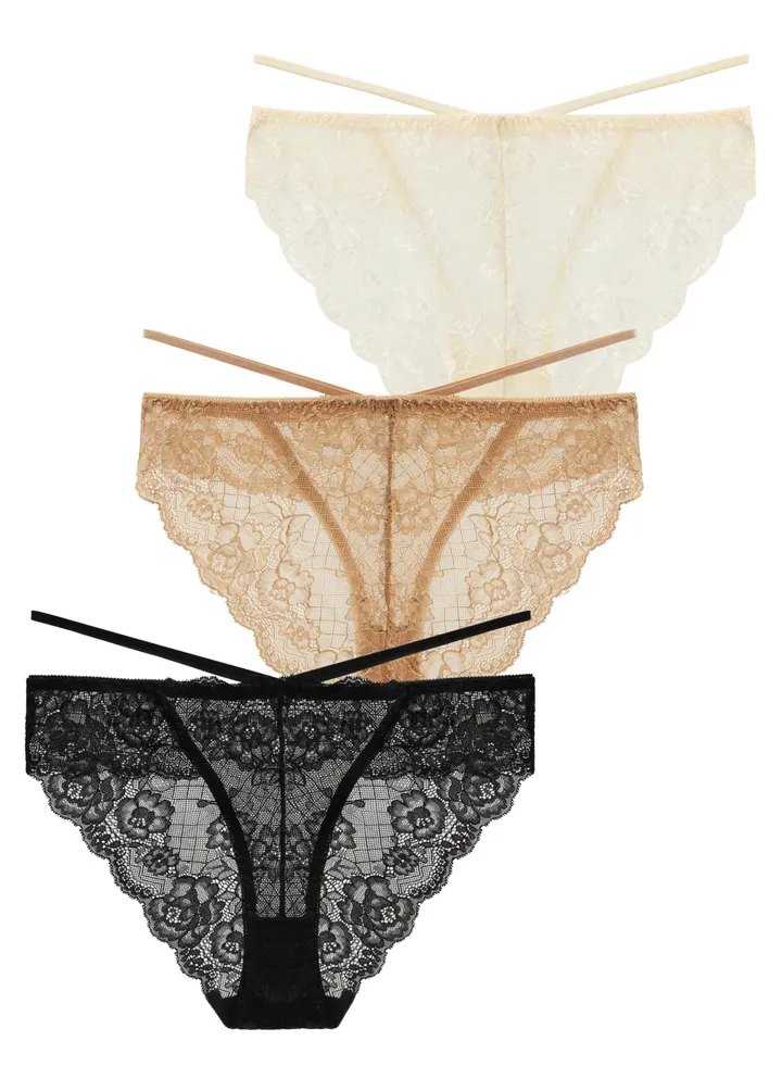 Womens Breathable Stretch Lace Panties Black Pack of 3