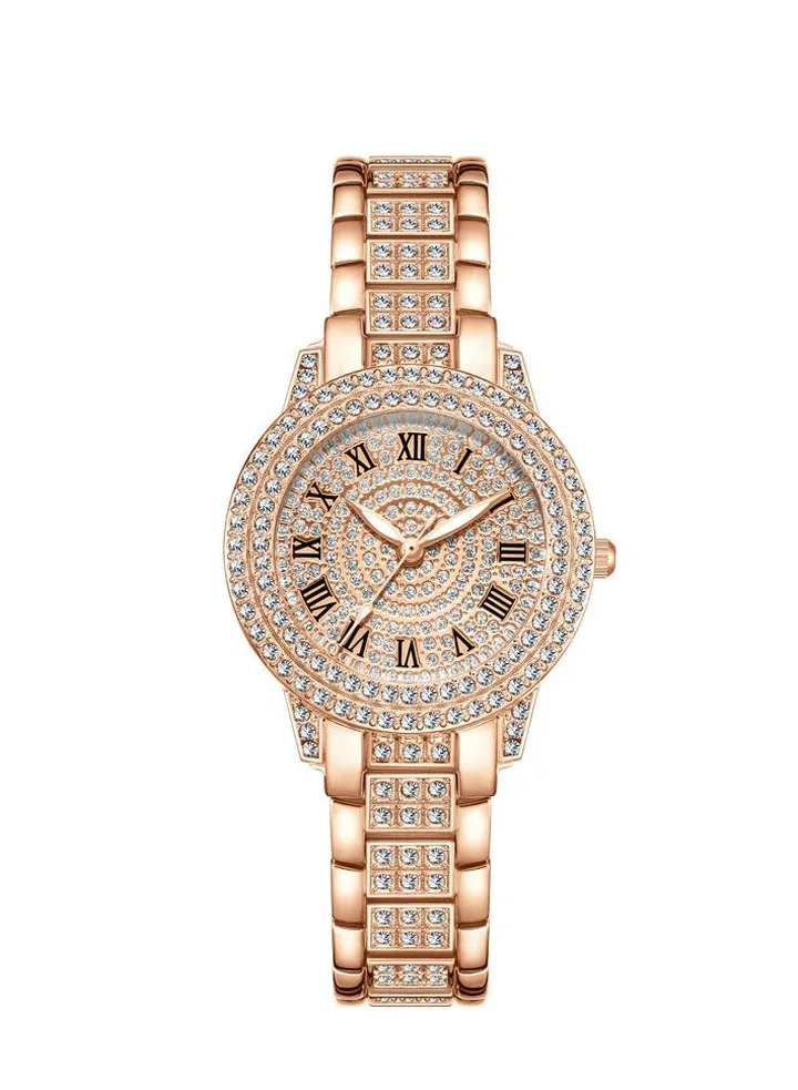 New fashion trend diamond full diamond Roman pattern ladies watch bracelet rose gold