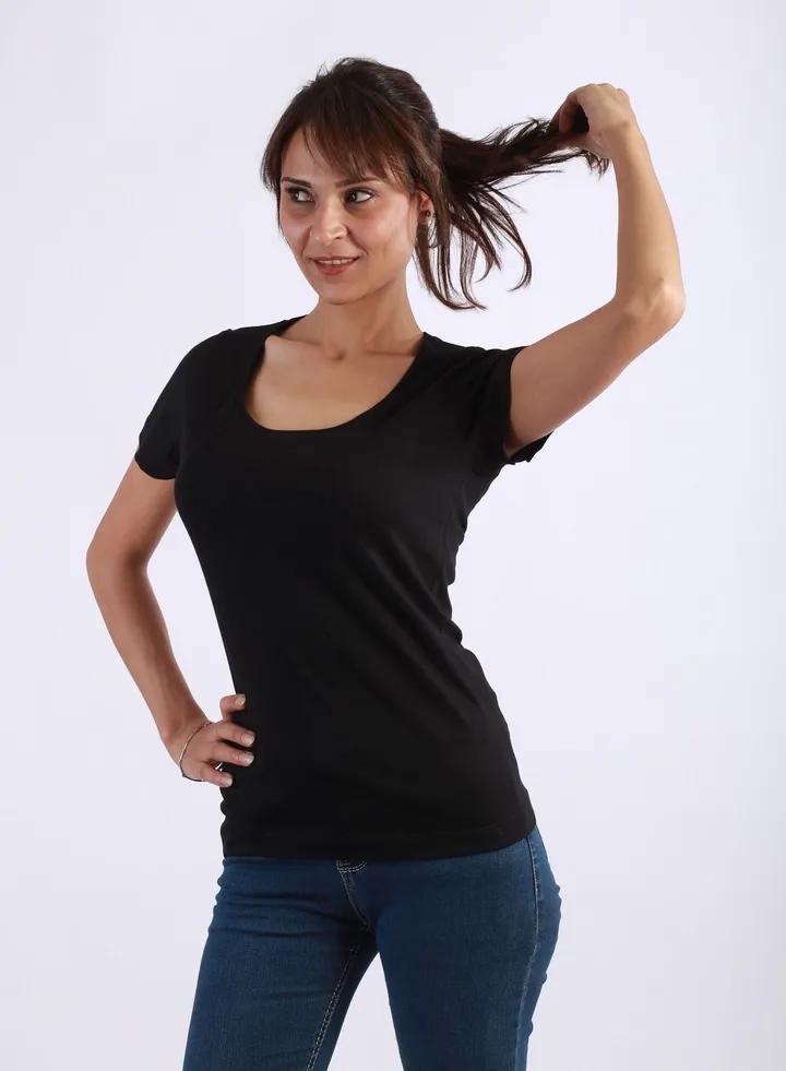 Women Underwear Shirt Round Neck And Half Sleeve - Black