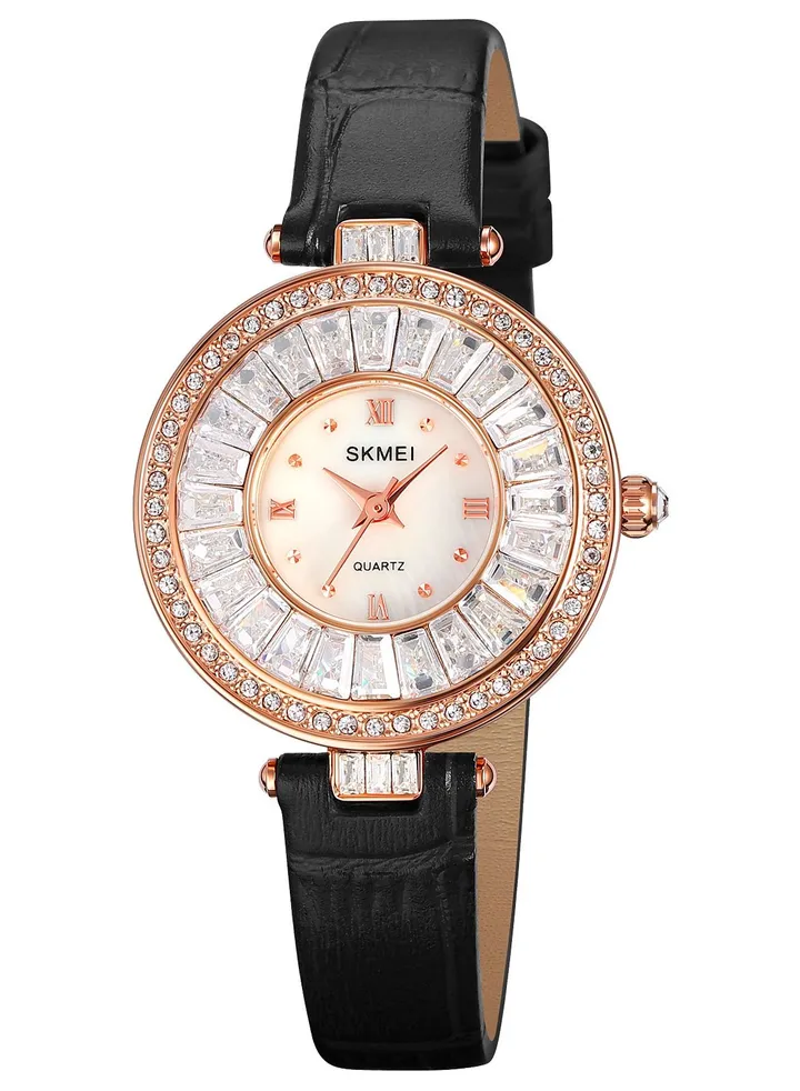 Watches for Women Water Resistant Genuine Leather Quartz Fashionable Luxury Watch Black 2009