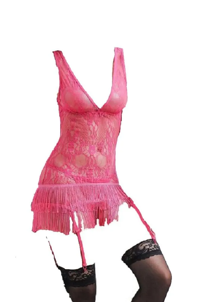 Women Strap Night Wear Costume With Half Stockings Lingerie Set