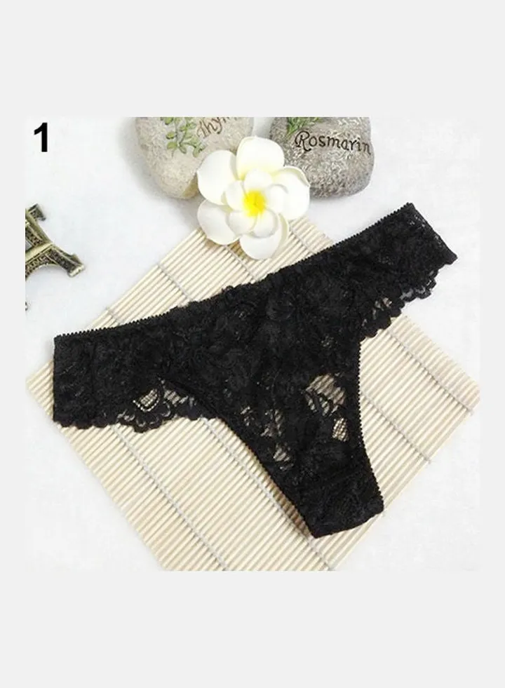 Women Breathable Lace Panties Briefs Knickers Underwear Thongs G-String Black