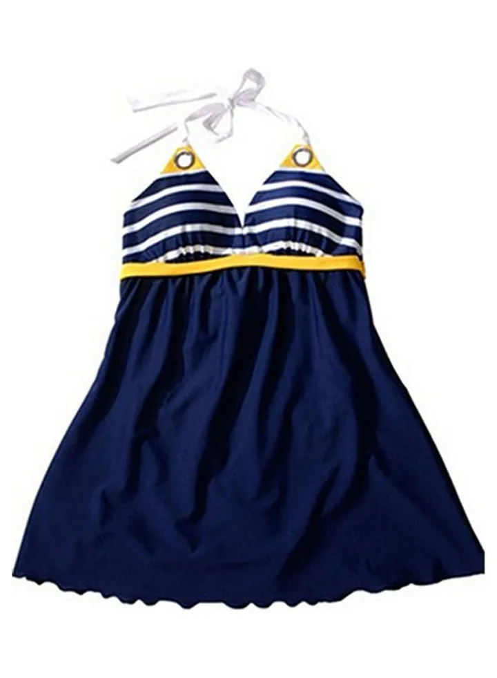 Women's Swimwear Ladies Sailor Style Skirt Beach Swimming Wear Swim Dress Navy Blue