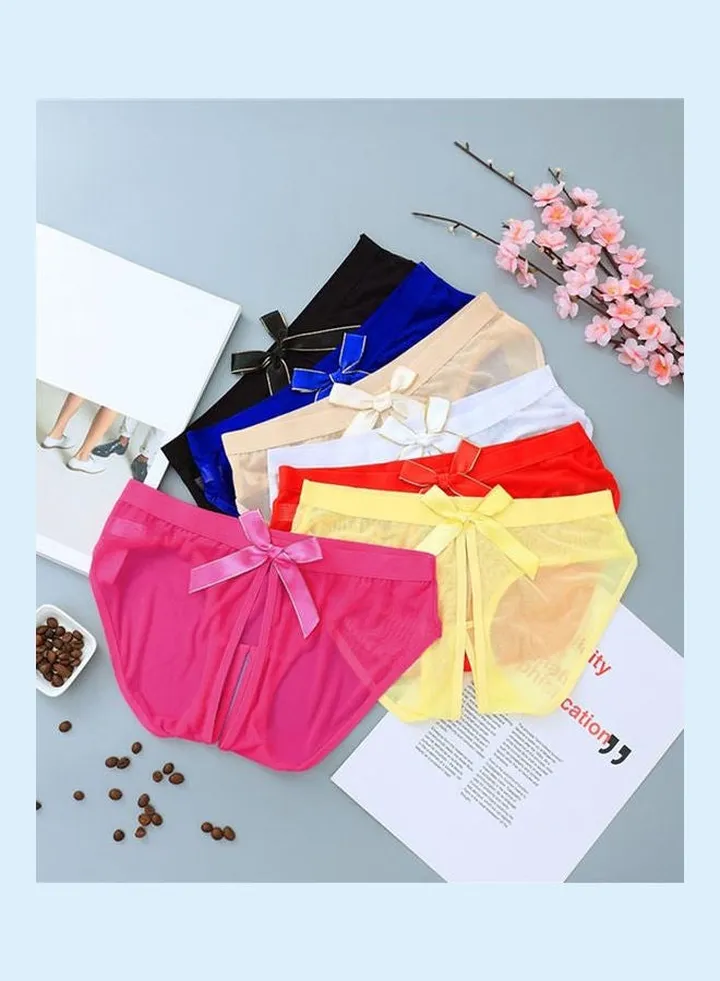 Women Panties Bowknot Open Crotch Briefs Solid Color Underwear Sleepwear Gift Sapphire Blue
