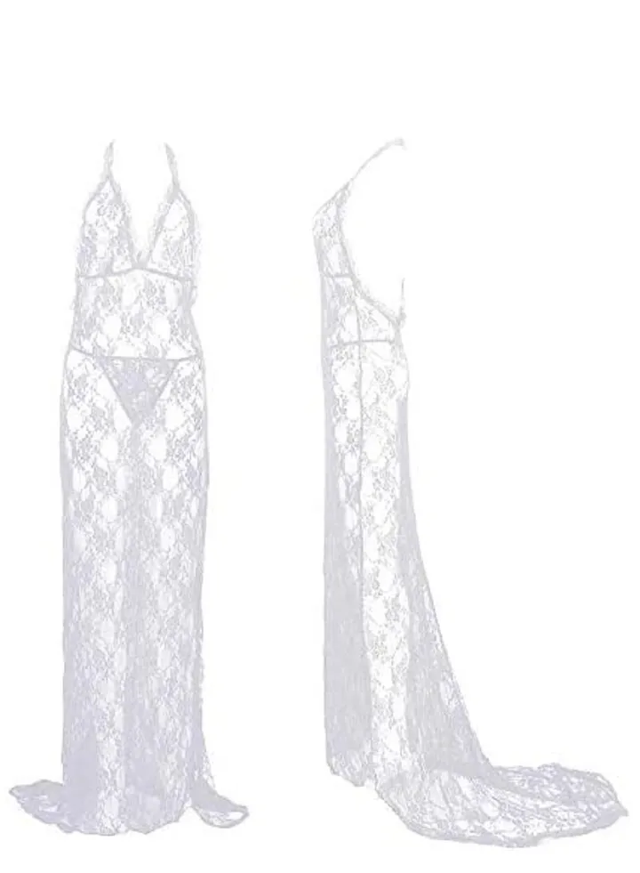 Lace Floral Long Night Dress Lingerie Babydoll
