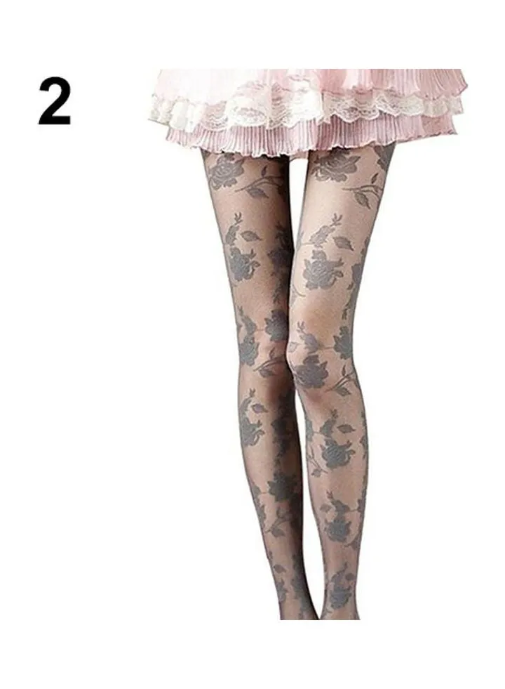 Fashion Rose Pattern Tight Lace Pantyhose See-Through Stockings multicolour