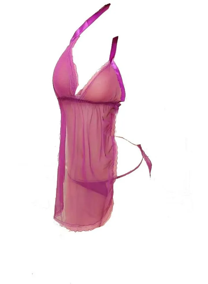 Halter Lace Gauze Belly Nightwear Dress