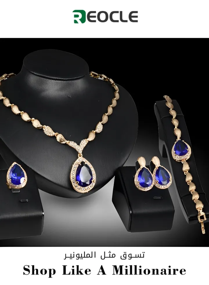 Women's Wedding Bridal Jewelry Set for Brides Bridesmaids, Rhinestone Crystal Teardrop Necklace Earrings Bracelet Jewelry for Party Prom