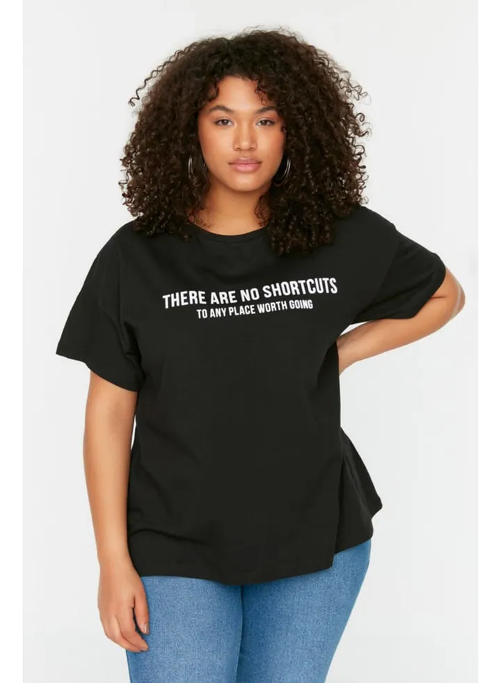 Black Printed Knitted T-Shirt TBBSS22TS1048