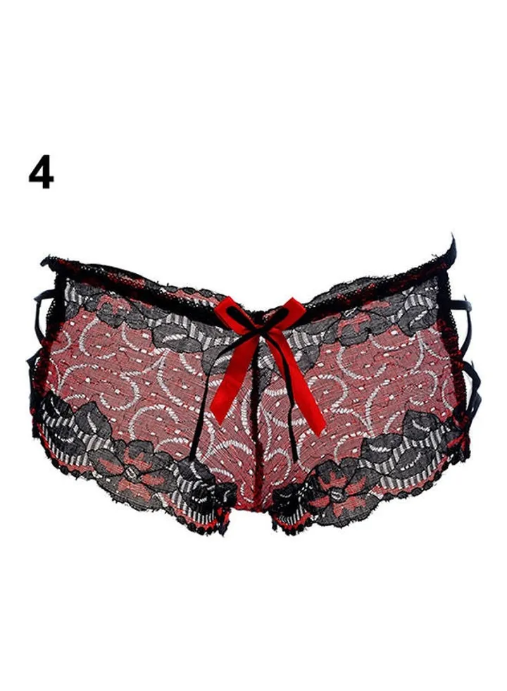 Women's Hollow Lace Bowknot Hipster Panties Cross Straps Briefs Underpants Red