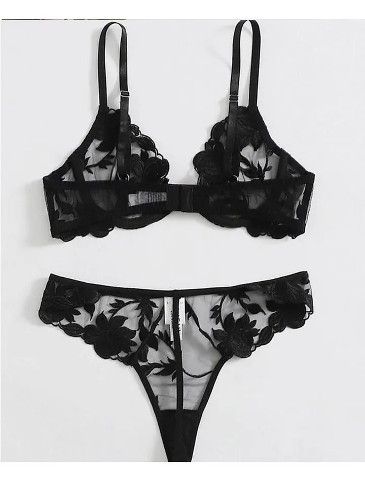 Mesh black underwear panty set