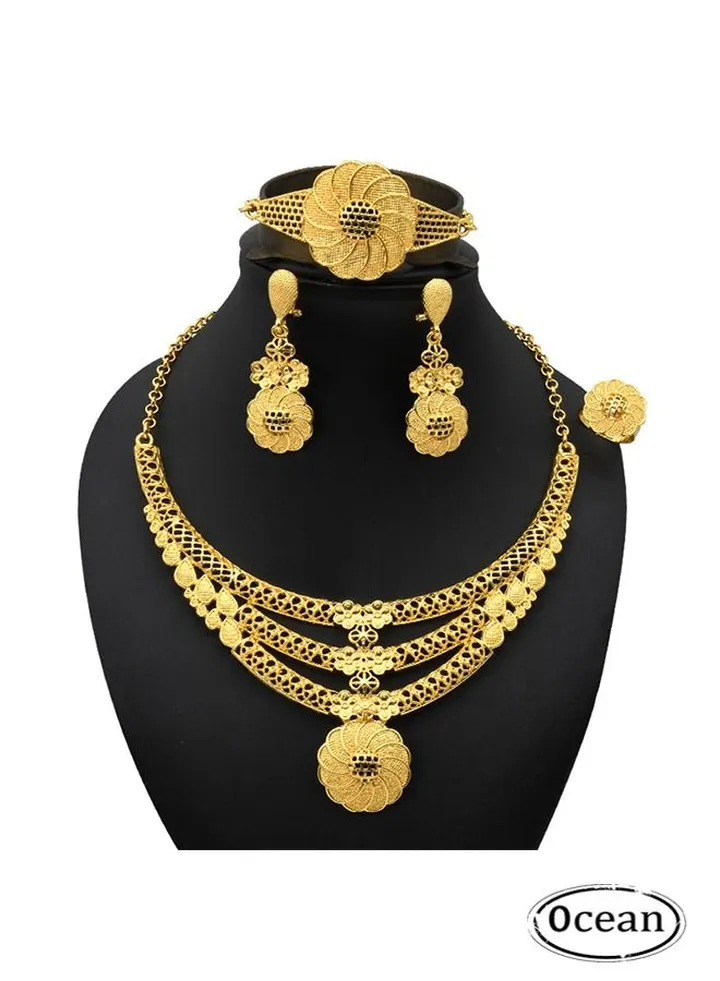 24K Gold Women Fashion Wedding Prom Jewelry Set